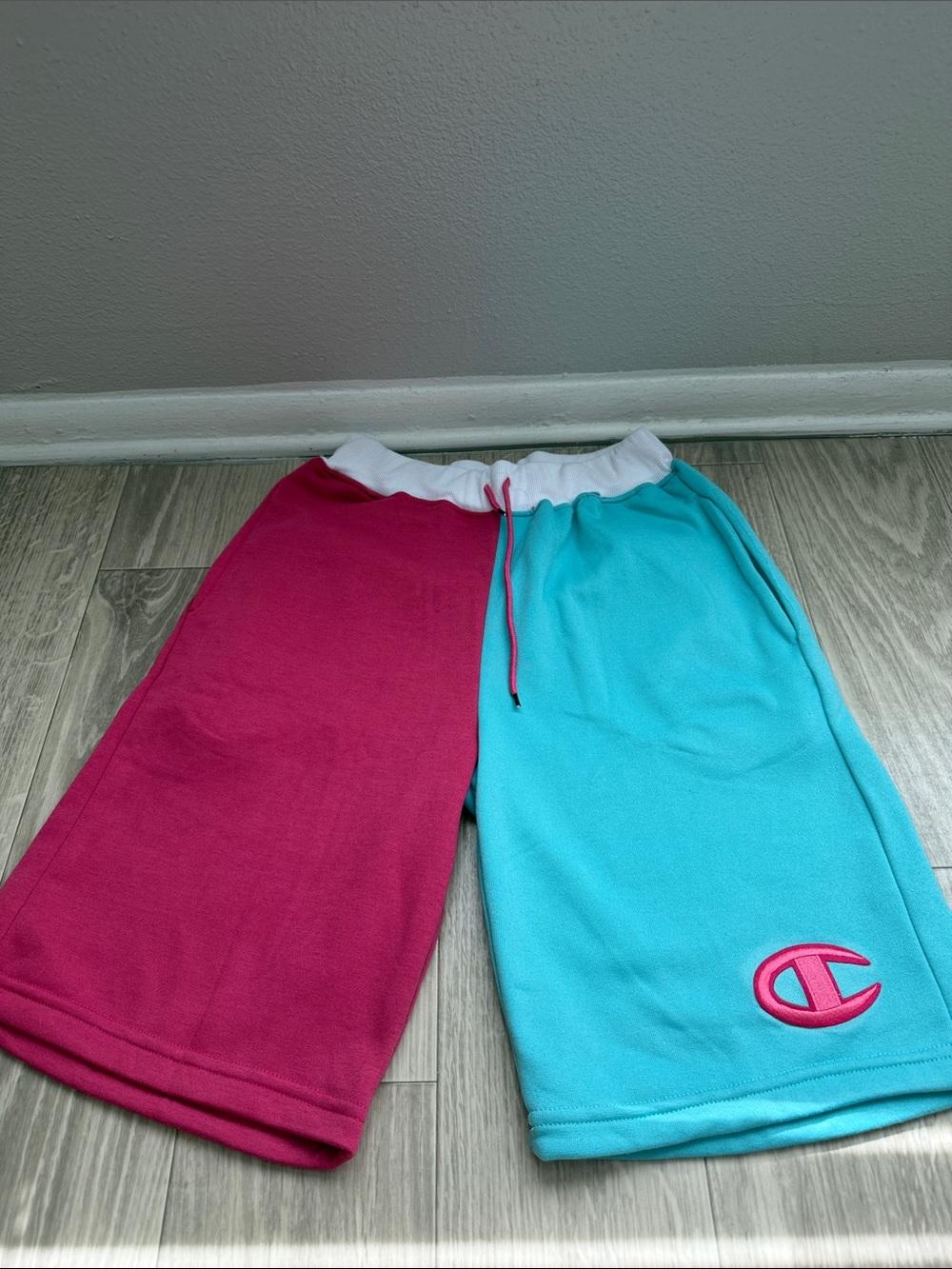 Champion Colorblock Athletic Shorts in Pink and Teal